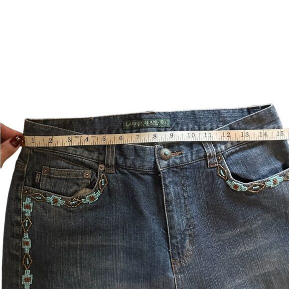 Ladies Vintage Beaded Jeans by Lauren.  Aztec Design, High Rise, Size 6 - Picture 11 of 12